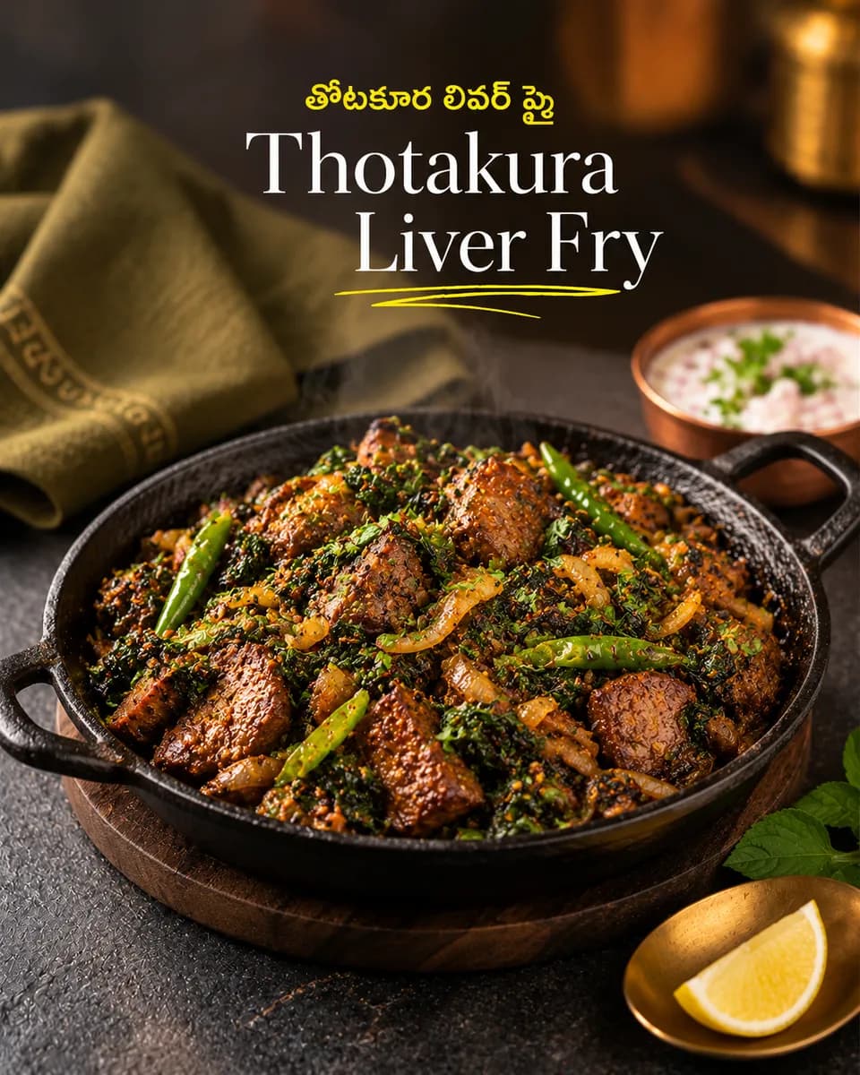 Thotakura liver fry served in a cast-iron pan